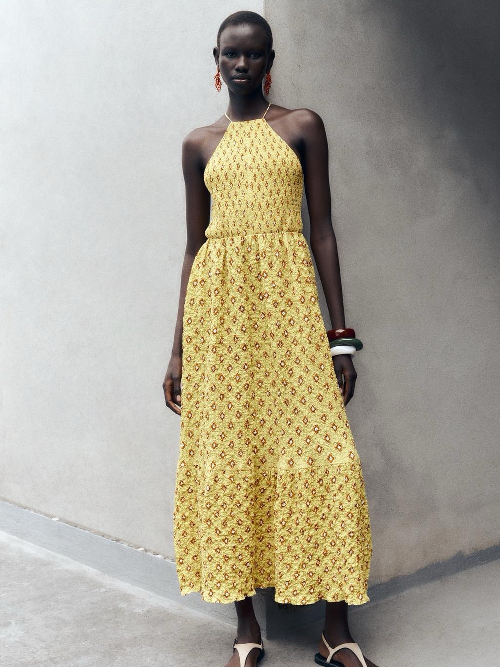 Zara Yellow Printed Midi / Maxi Maxi Dress